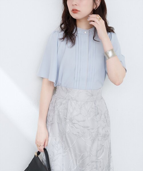 natural couture ブラウス シャツ パイピングタックフレア