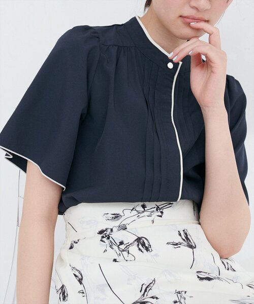 natural couture ブラウス シャツ パイピングタックフレア