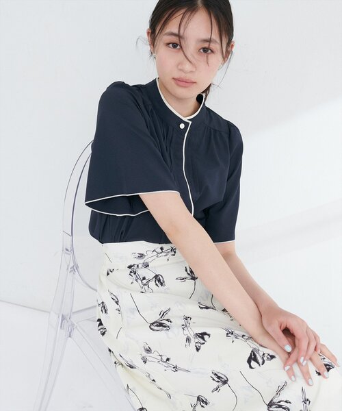 natural couture ブラウス シャツ パイピングタックフレア