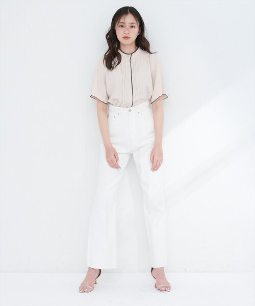 ブラウス シャツ フロントタックフレアブラウス レディース Lace Ladies ブラウス シャツ フロントタック シアー 7分袖
