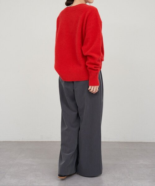 SHENERY ファーカシミヤクルーネックニット レッド SHENERY ファーカシミヤクルーネックニット レッド セール】【程よい