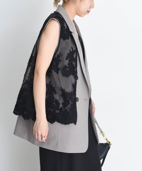 Eimee Law ベスト ジレ レースレイヤード ダブルボタンジレ