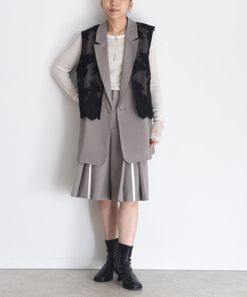 ベスト ジレ レースレイヤード ダブルボタンジレ レディース Eimee Law ベスト ジレ レースレイヤード ダブルボタンジレ