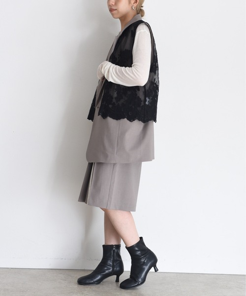 Eimee Law ベスト ジレ レースレイヤード ダブルボタンジレ