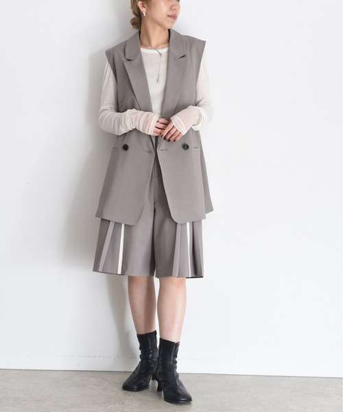 Eimee Law ベスト ジレ レースレイヤード ダブルボタンジレ