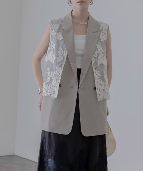 エイミーロウ　レースレイヤード ダブルボタンジレ　Eimee Law レースレイヤード ダブルボタンジレ Eimee Law│Eimee Law & LHELBIE