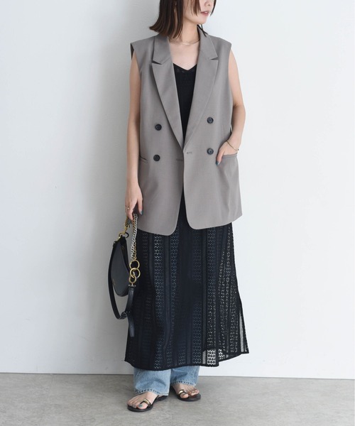 Eimee Law ベスト ジレ レースレイヤード ダブルボタンジレ