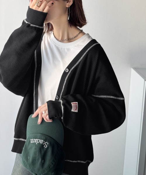 マチャット MACHATT アモッサワッフル ニット Vネック カーディガン 黒 マチャット MACHATT アモッサワッフル ニット Vネック カーディガン 黒