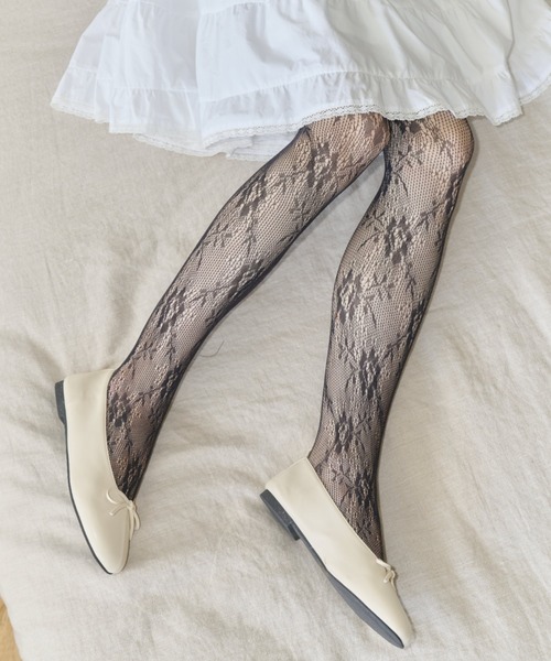 GIUNON タイツ flower leaf lace tights / フラワーリーフレースタイツ