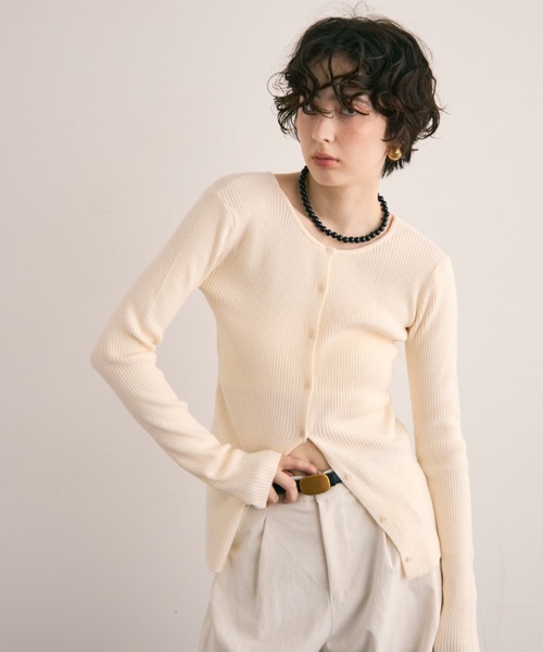 Trish（トリッシュ） カーディガン 前後2WAYリブ編みクルーネック