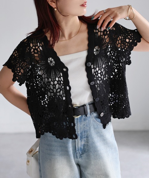 Riberry（リベリー） カーディガン かぎ針編み半袖クロシェカーデ