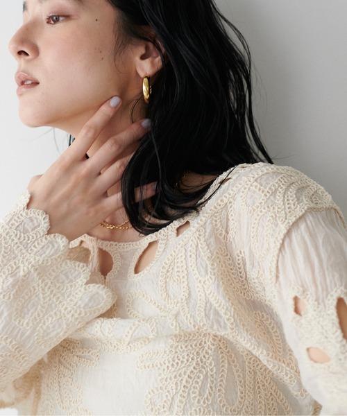 ブラウス シャツ 「LARUTA」コード刺繍シアートップス レディース LARUTA ブラウス シャツ 「LARUTA」コード刺繍シアートップス