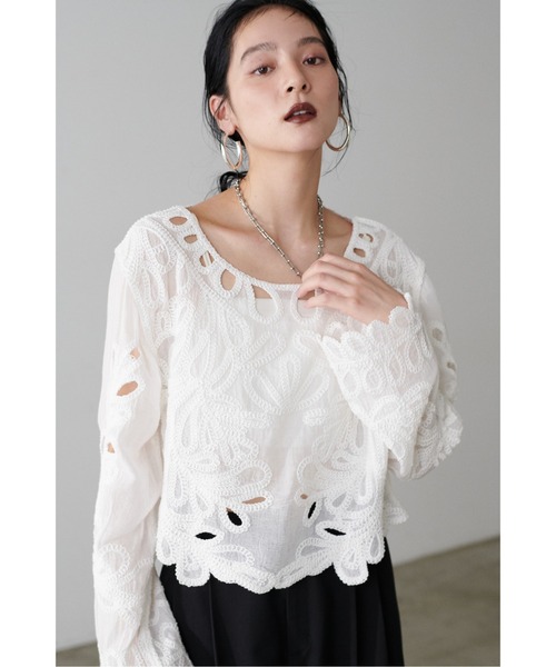 ブラウス シャツ 「LARUTA」コード刺繍シアートップス レディース LARUTA ブラウス シャツ 「LARUTA」コード刺繍シアートップス
