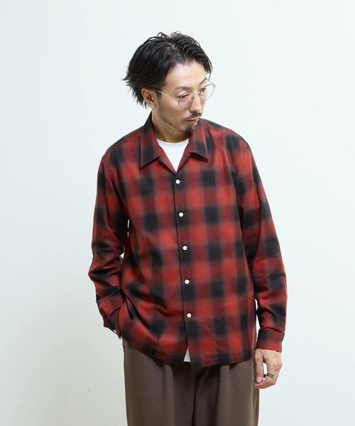 MEN'S MELROSE シャツ オンブレチェックオープンカラーシャツ メンズ