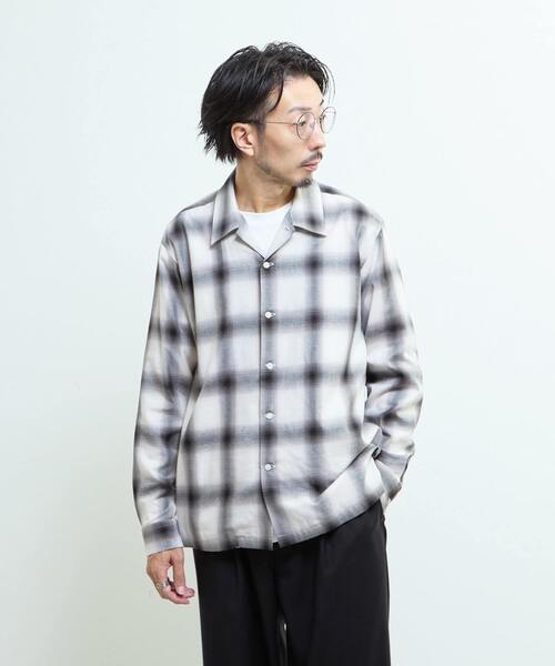 MEN'S MELROSE シャツ オンブレチェックオープンカラーシャツ メンズ