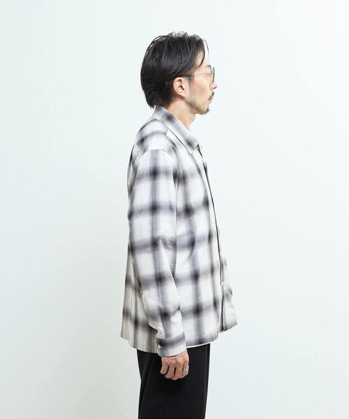 【ライトグレー】オンブレチェックオープンカラーシャツ MEN'S MELROSE シャツ オンブレチェックオープンカラーシャツ メンズ