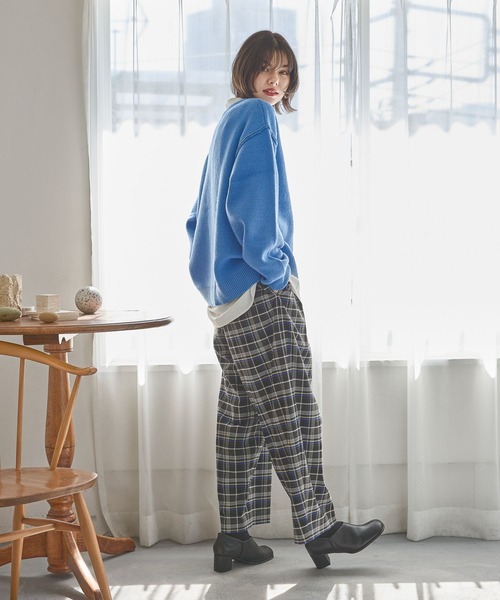 niko and…（ニコアンド） パンツ ツイルチェックタックパンツ