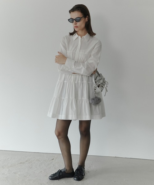 le ciel bleu白シャツ LE CIEL BLEU（ルシェルブルー） ブラウス シャツ プリーテッドシャツ