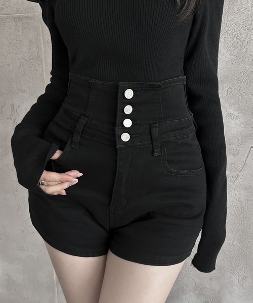 VEILA パンツ ハイウエストボタンショートパンツ レディース