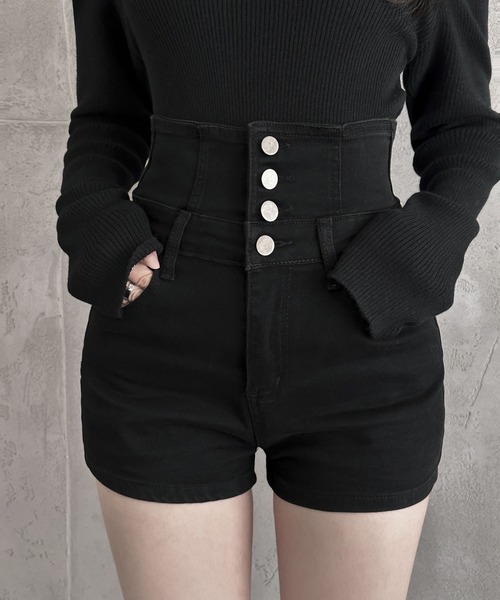 VEILA パンツ ハイウエストボタンショートパンツ レディース