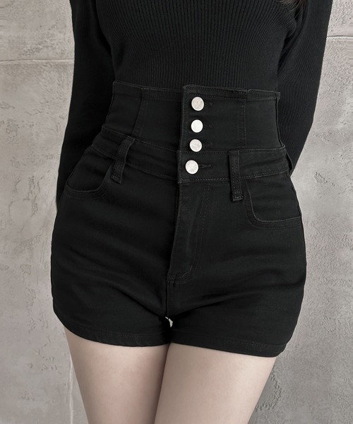 VEILA パンツ ハイウエストボタンショートパンツ レディース