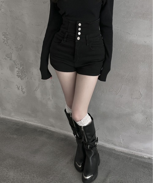 VEILA パンツ ハイウエストボタンショートパンツ レディース