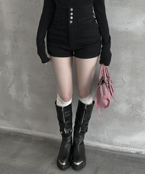 VEILA パンツ ハイウエストボタンショートパンツ レディース