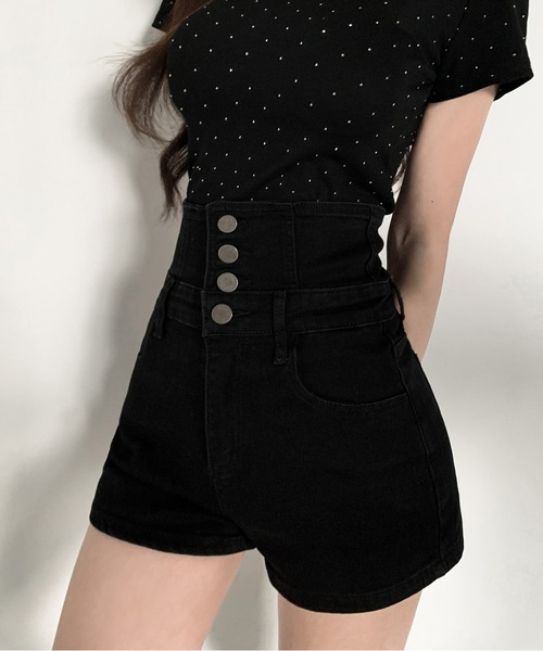 VEILA パンツ ハイウエストボタンショートパンツ レディース