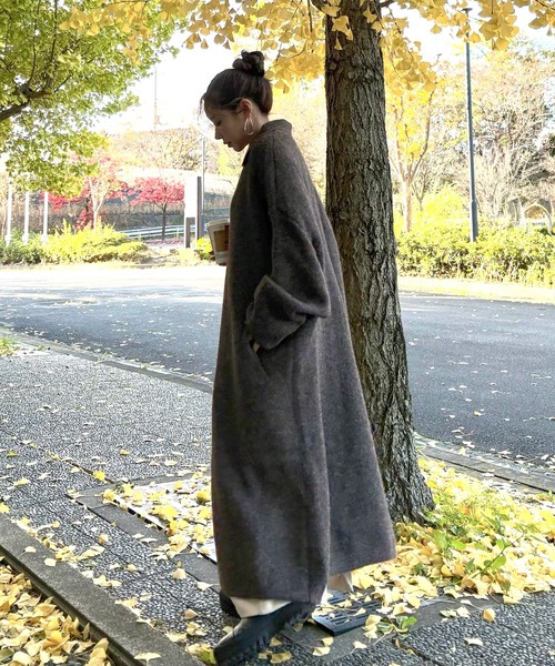 ステンカラーコート コート wool blend knit long coat /ウール