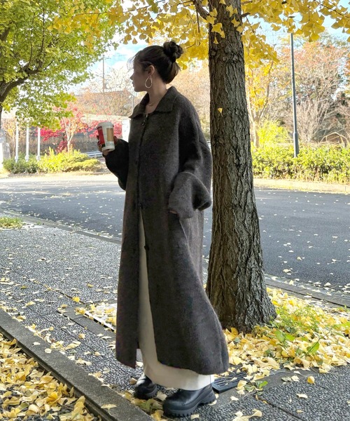 ニットコート vintage knit coat ステンカラーコート コート wool blend knit long coat /ウール
