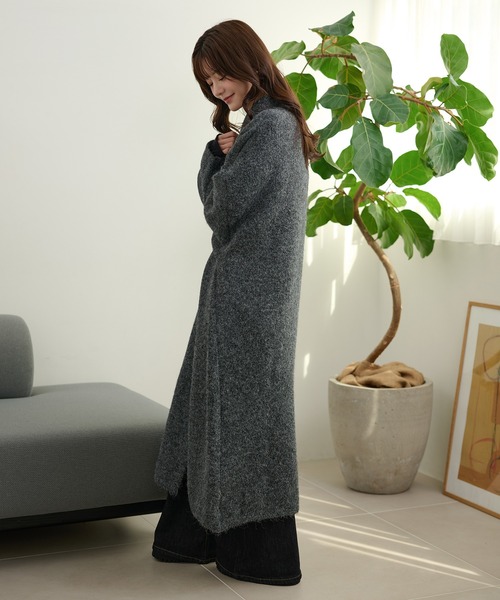 ステンカラーコート コート wool blend knit long coat /ウール
