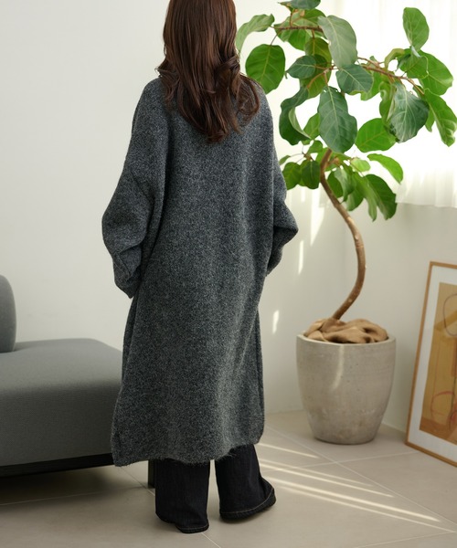 ステンカラーコート コート wool blend knit long coat /ウール