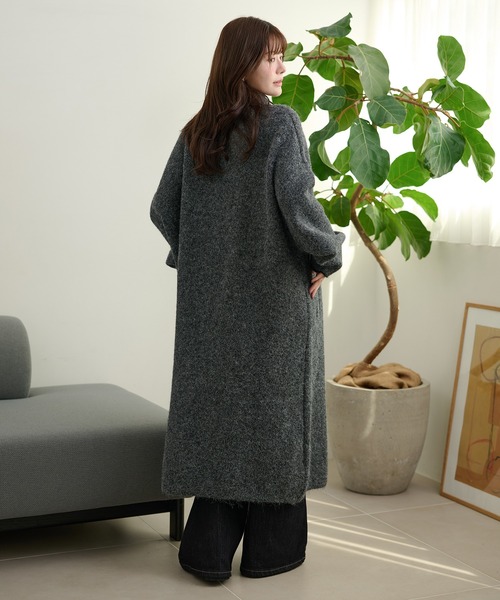 ステンカラーコート コート wool blend knit long coat /ウール
