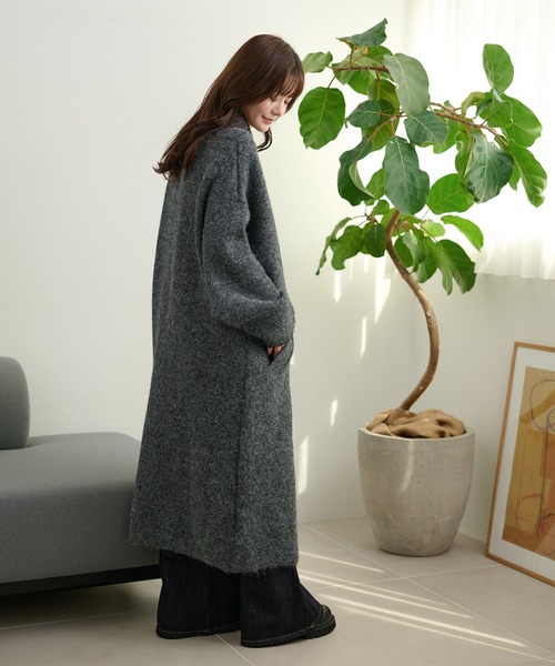 WOOL&CO ニットコート ステンカラーコート コート wool blend knit long coat /ウール