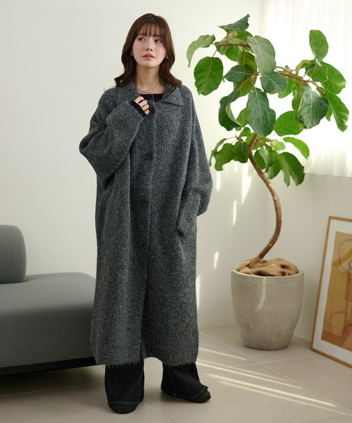 新品　ロングニットコート ステンカラーコート コート wool blend knit long coat /ウール