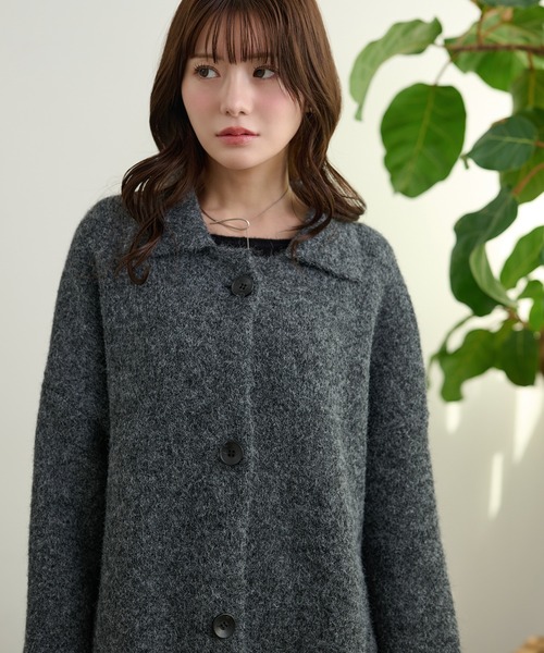 ステンカラーコート コート wool blend knit long coat /ウール