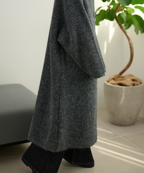 ステンカラーコート コート wool blend knit long coat /ウール