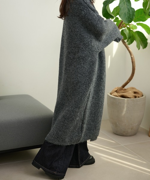 ステンカラーコート コート wool blend knit long coat /ウール