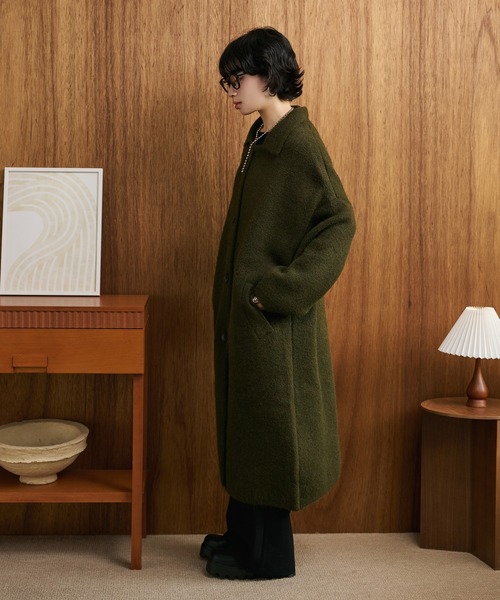【定価25920円】マンサント ニットコート タグ付き ステンカラーコート コート wool blend knit long coat /ウール