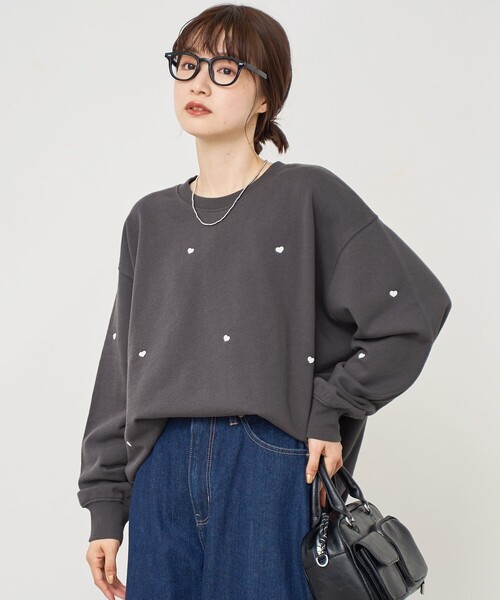 coen（コーエン） トレーナー スウェット ハート刺繍裏毛スウェット