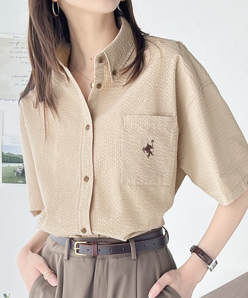 「Java」 半袖シャツ LARGE ベージュ レディース_画像5