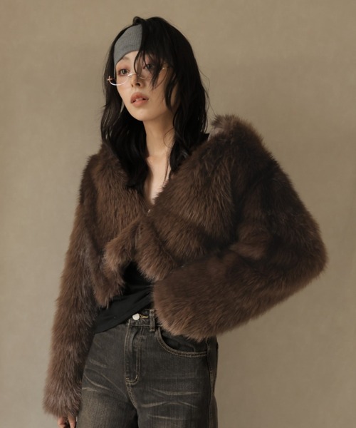 ULYSSES コート アウター フード付きミックスファーショートジャケット