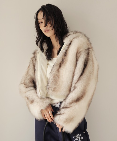 ULYSSES コート アウター フード付きミックスファーショートジャケット