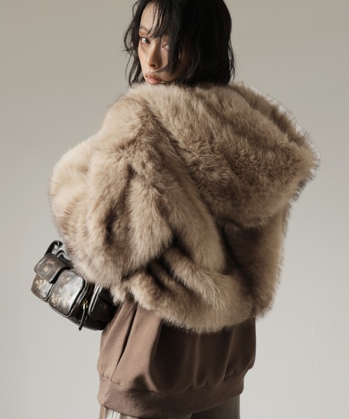 ULYSSES コート アウター フード付きミックスファーショートジャケット