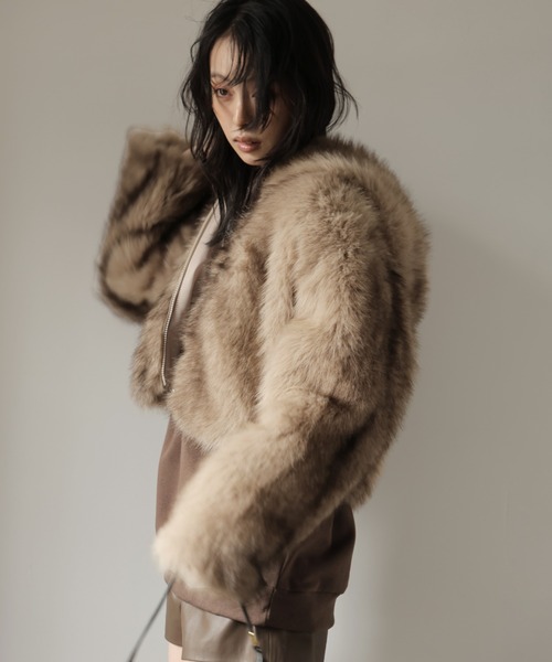 ULYSSES コート アウター フード付きミックスファーショートジャケット