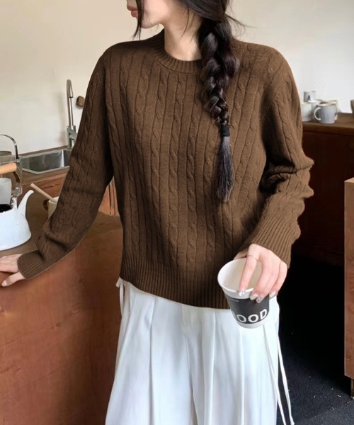 COCOMOMO ニット セーター ケーブル柄で秋冬ムードアップ ケーブル