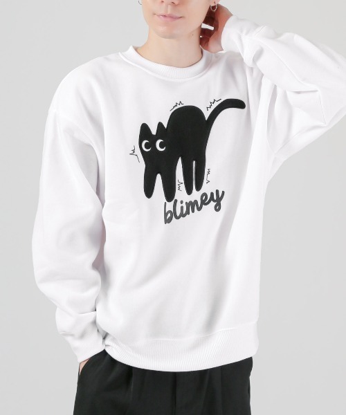 LUXSTYLE（ラグスタイル） トレーナー スウェット 黒猫アップリケ裏