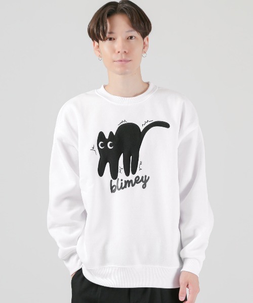 LUXSTYLE（ラグスタイル） トレーナー スウェット 黒猫アップリケ裏