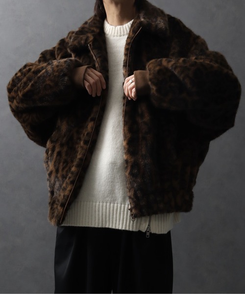 ボンバージャケット　ファージャケット　ブルゾンレザージャケット ブルゾン アウター レオパードファーボンバージャケット メンズ