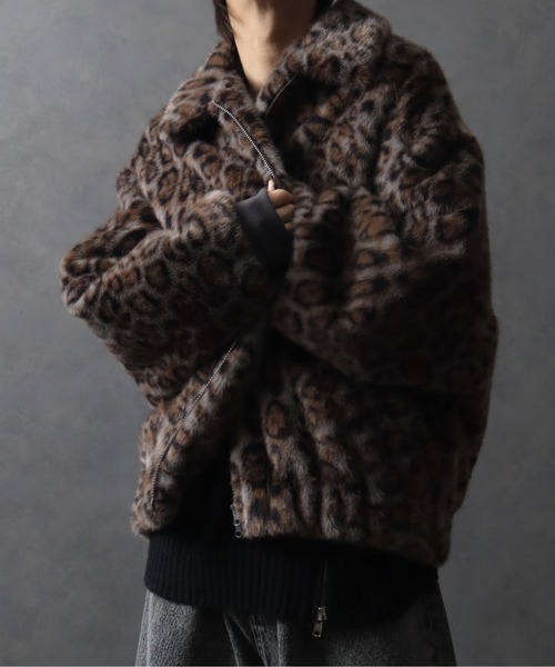 ヌメロヴェントゥーノレオパード柄フェイクファーボンバージャケット ヌメロヴェントゥーノレオパード柄フェイクファーボンバージャケット